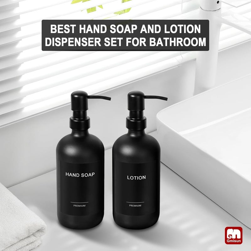 Gmisun Black Soap Dispenser, 2 Pack Matte Black Hand Soap Dispensers Bathroom with Stainless Steel Pump, 17 Fl Oz Glass Dish Soap Dispenser Set for Kitchen, Modern Liquid Soap Bottle with Labels - Image 5
